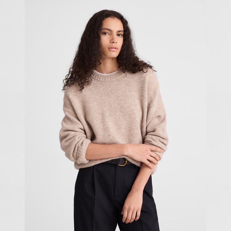 beige madewell cloudsoft drop-shoulder crewneck womens sweater