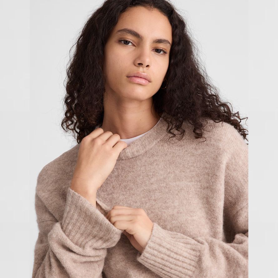 beige madewell cloudsoft drop-shoulder crewneck womens sweater