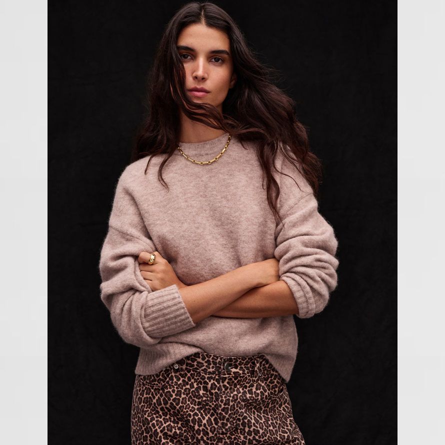 beige madewell cloudsoft drop-shoulder crewneck womens sweater