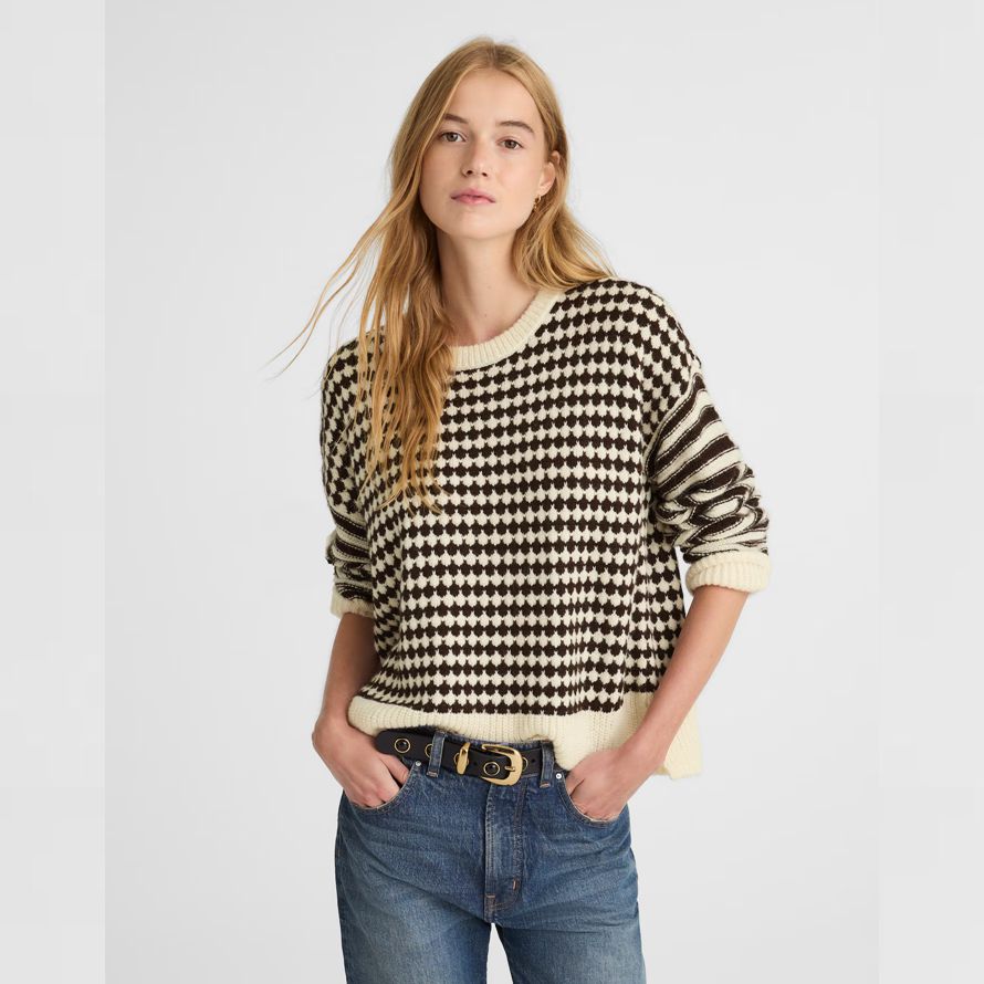 cream black womens madewell mixed stripe pullover sweater