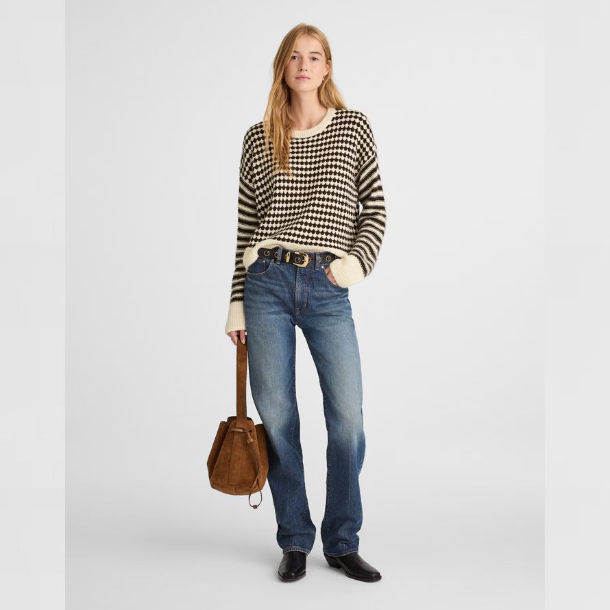 cream black womens madewell mixed stripe pullover sweater