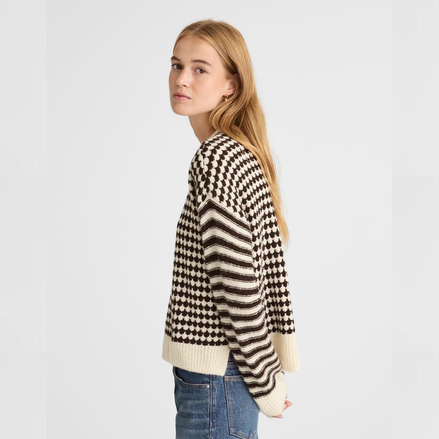 cream black womens madewell mixed stripe pullover sweater