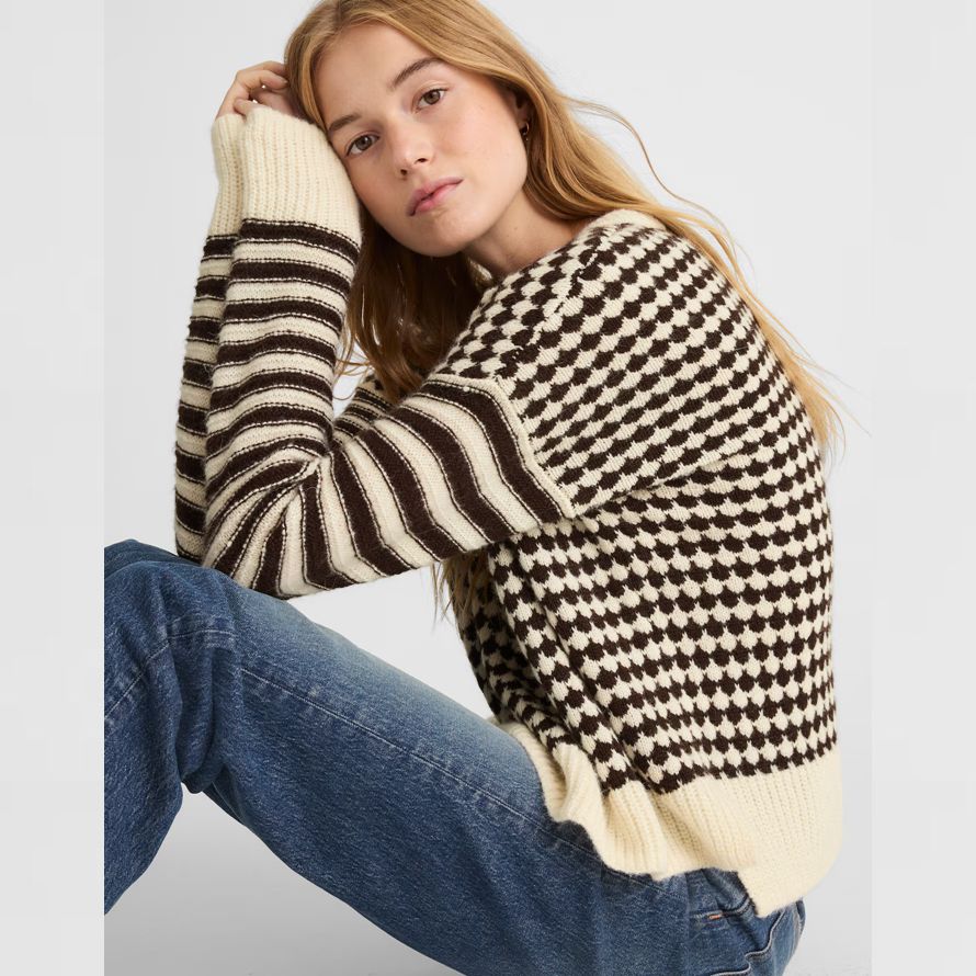 cream black womens madewell mixed stripe pullover sweater
