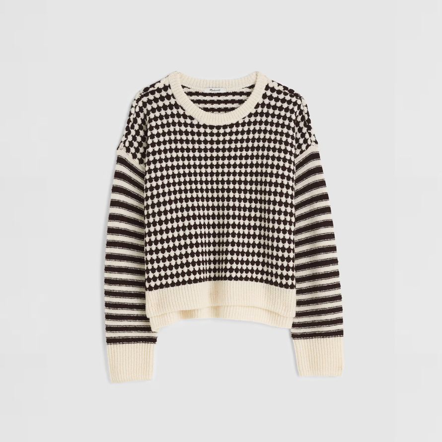 cream black womens madewell mixed stripe pullover sweater