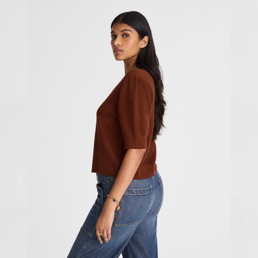 womens madewell merino wool-silk blend puff-sleeve sweater brown