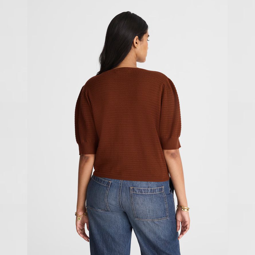 womens madewell merino wool-silk blend puff-sleeve sweater brown