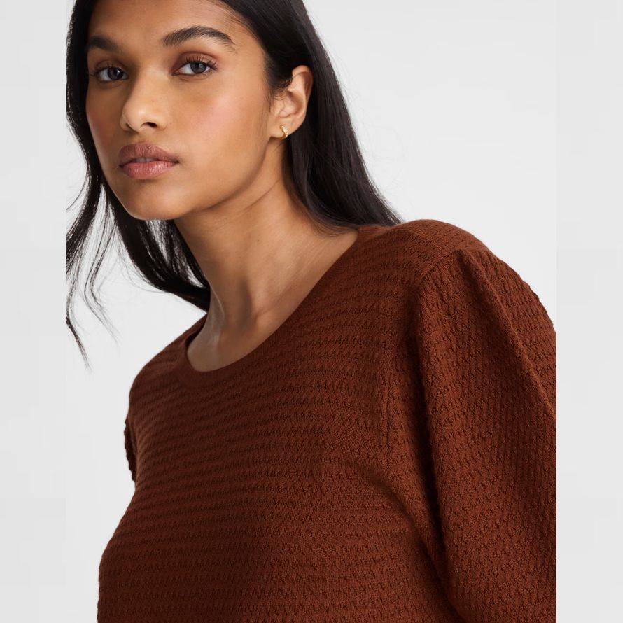 womens madewell merino wool-silk blend puff-sleeve sweater brown
