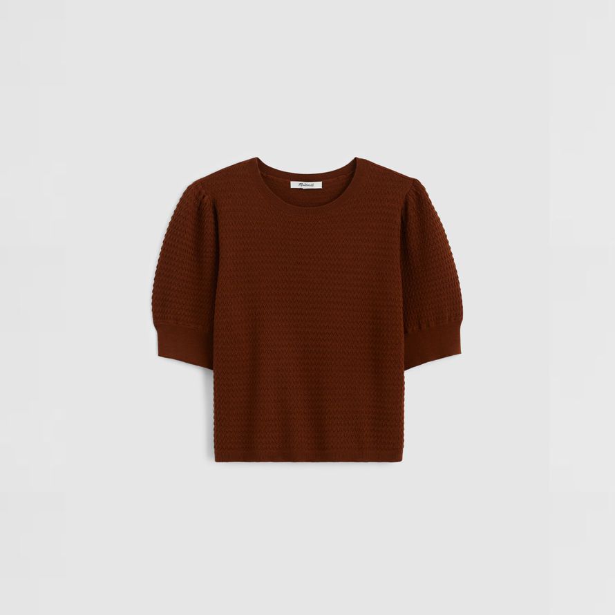 womens madewell merino wool-silk blend puff-sleeve sweater brown