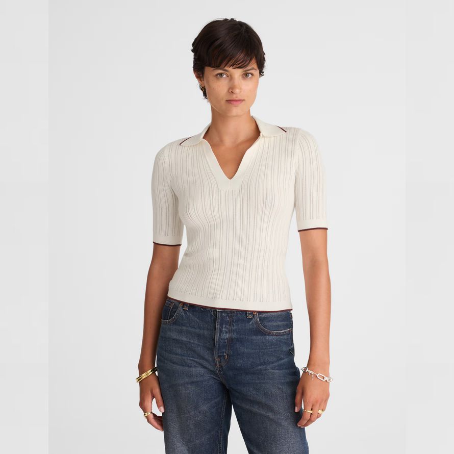madewell the signature knit johnny-collar womens sweater white