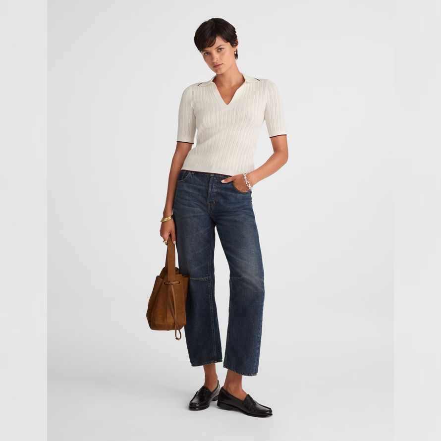 madewell the signature knit johnny-collar womens sweater white