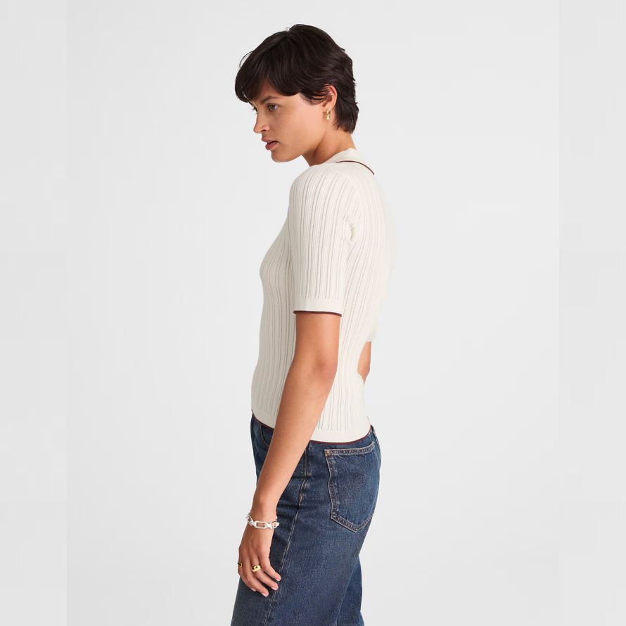 madewell the signature knit johnny-collar womens sweater white