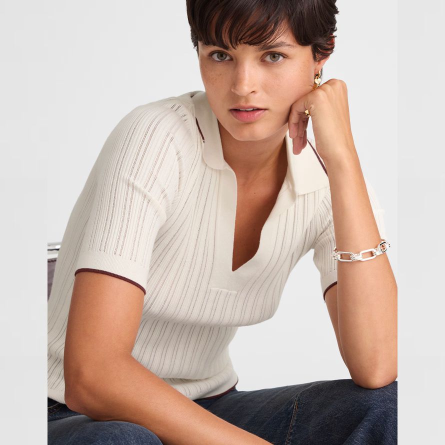madewell the signature knit johnny-collar womens sweater white