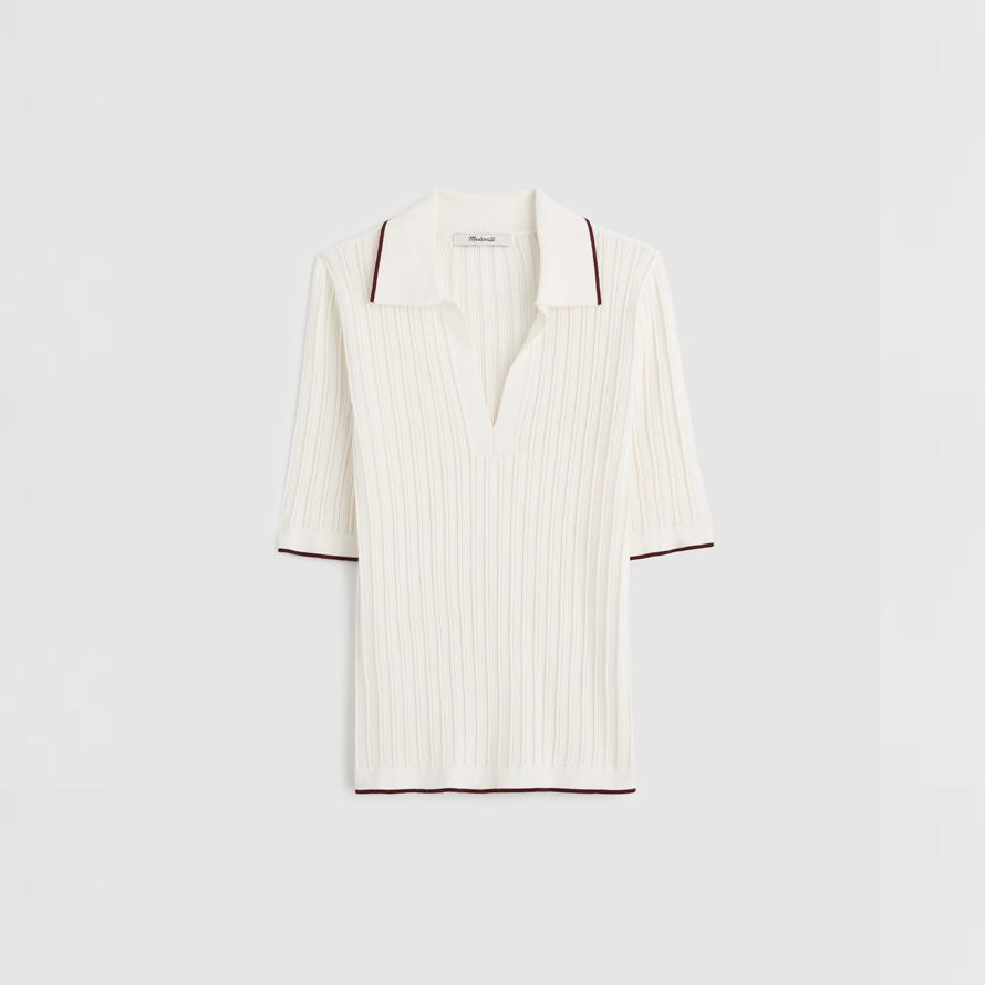 madewell the signature knit johnny-collar womens sweater white