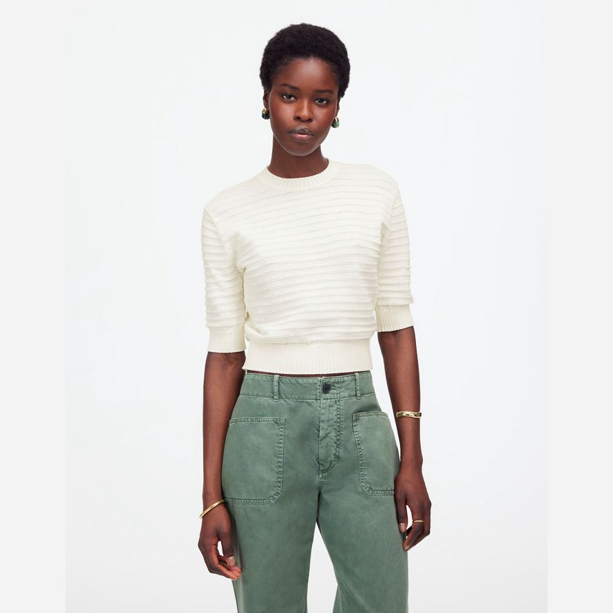 cream madewell textural-stitch cotton womens sweater