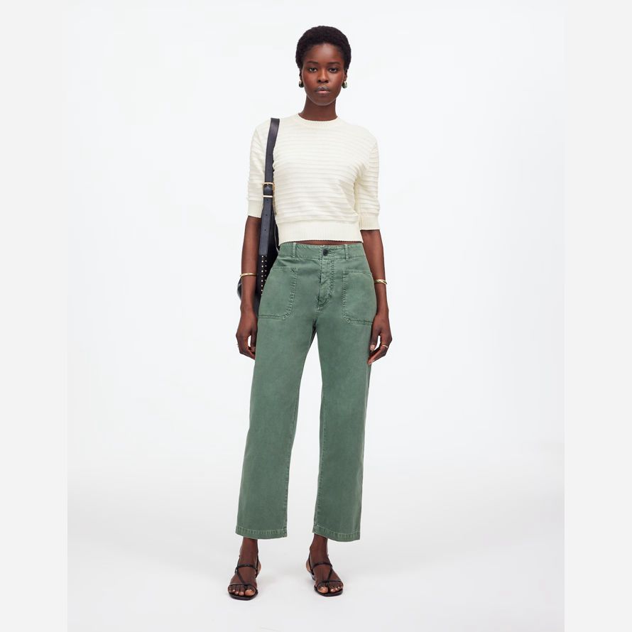 cream madewell textural-stitch cotton womens sweater