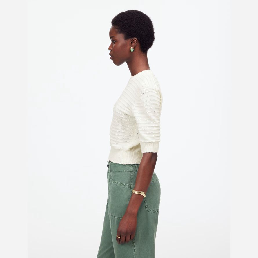 cream madewell textural-stitch cotton womens sweater