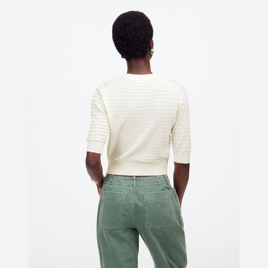 cream madewell textural-stitch cotton womens sweater