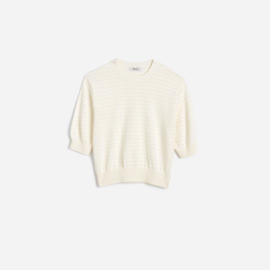 cream madewell textural-stitch cotton womens sweater