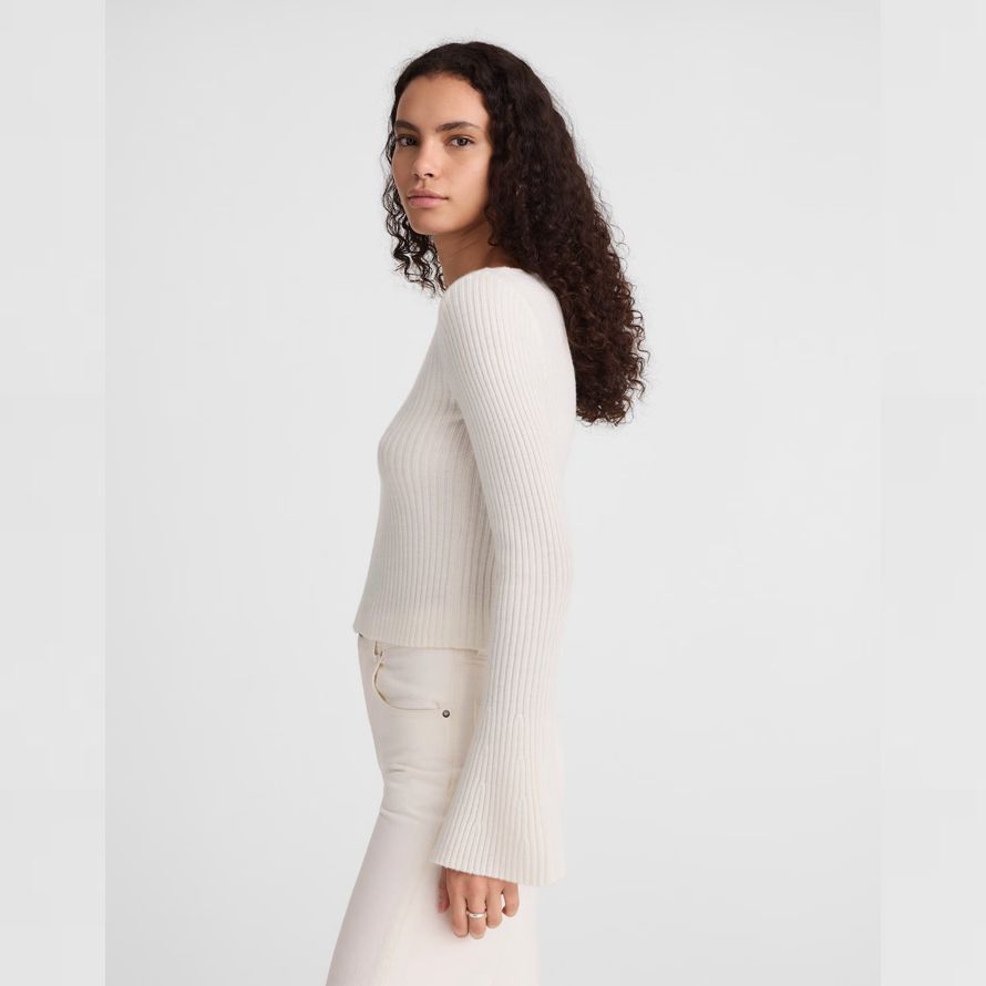 white womens madewell ribbed v-neck merino wool sweater