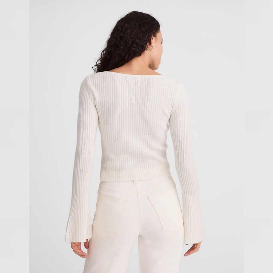 white womens madewell ribbed v-neck merino wool sweater