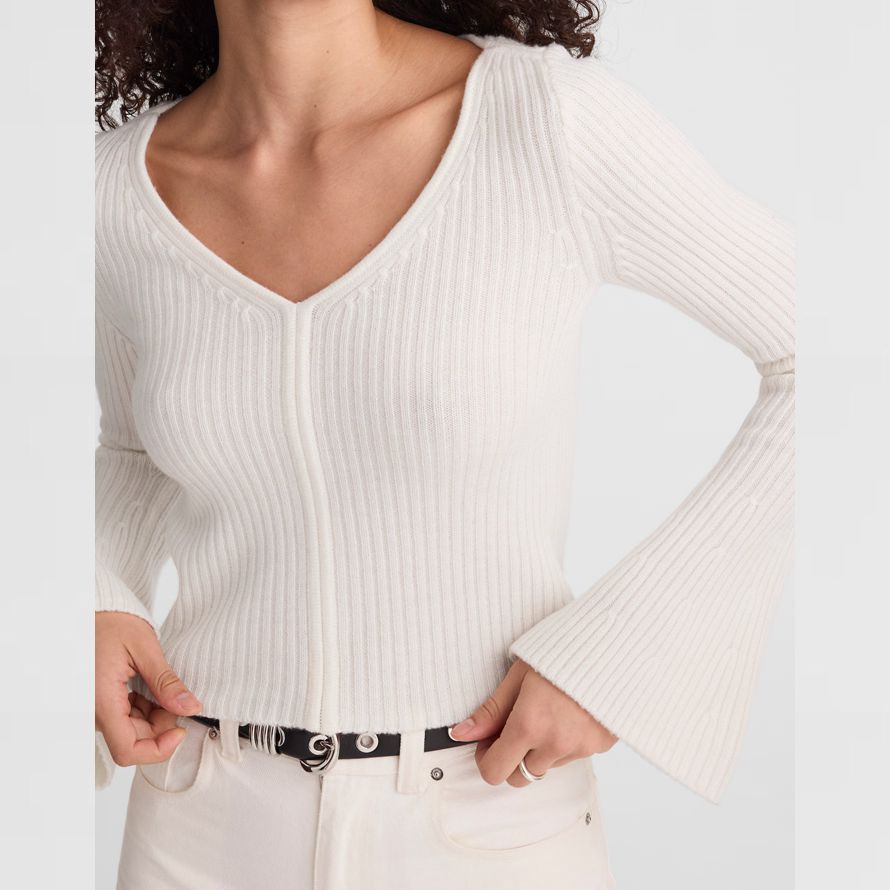 white womens madewell ribbed v-neck merino wool sweater
