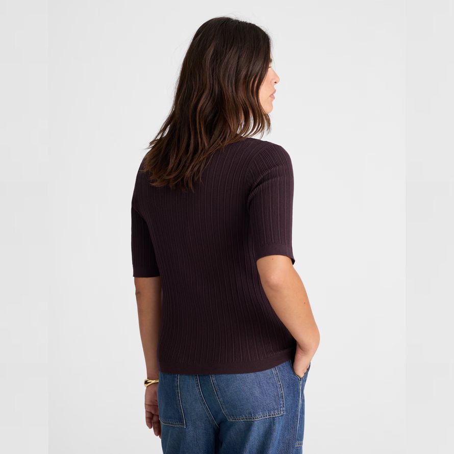 dark brown madewell the signature knit johnny-collar womens sweater