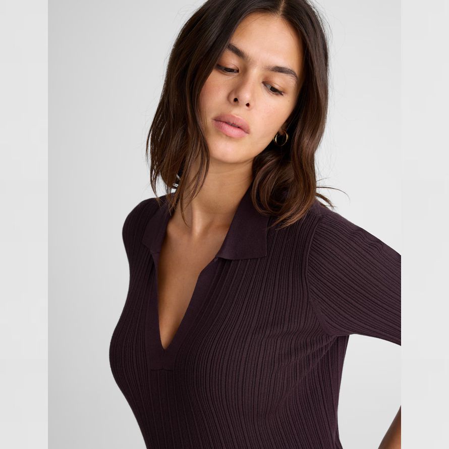 dark brown madewell the signature knit johnny-collar womens sweater