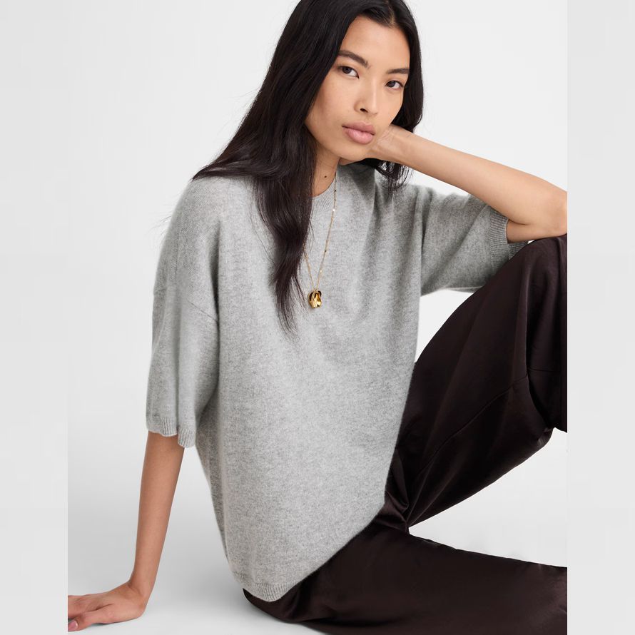 womens madewell short-sleeve 100 cashmere sweater grey