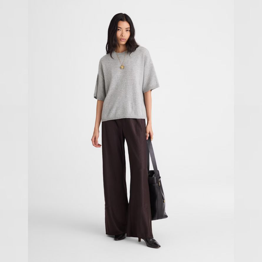 womens madewell short-sleeve 100 cashmere sweater grey