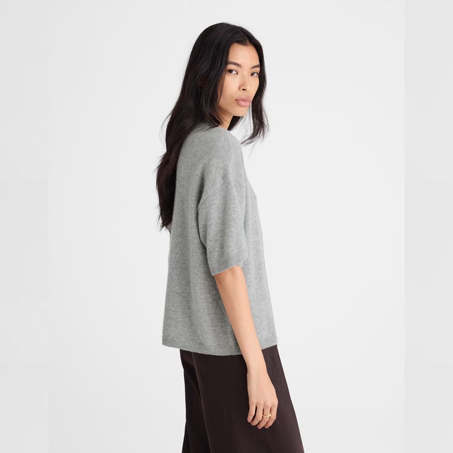 womens madewell short-sleeve 100 cashmere sweater grey