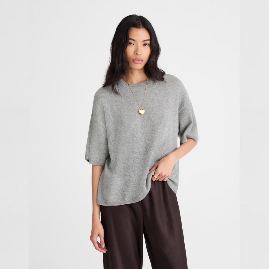 womens madewell short-sleeve 100 cashmere sweater grey