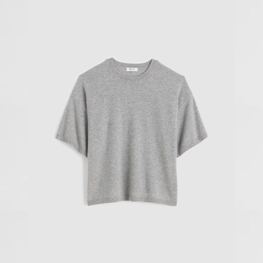 womens madewell short-sleeve 100 cashmere sweater grey