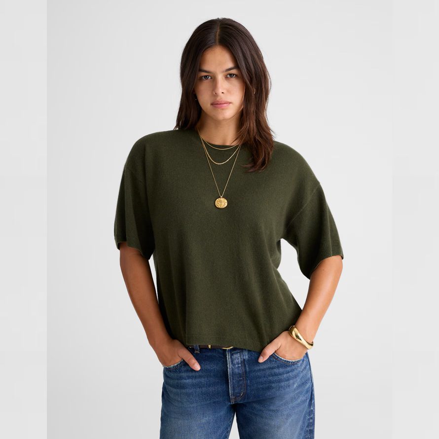 olive womens madewell short-sleeve 100 cashmere sweater