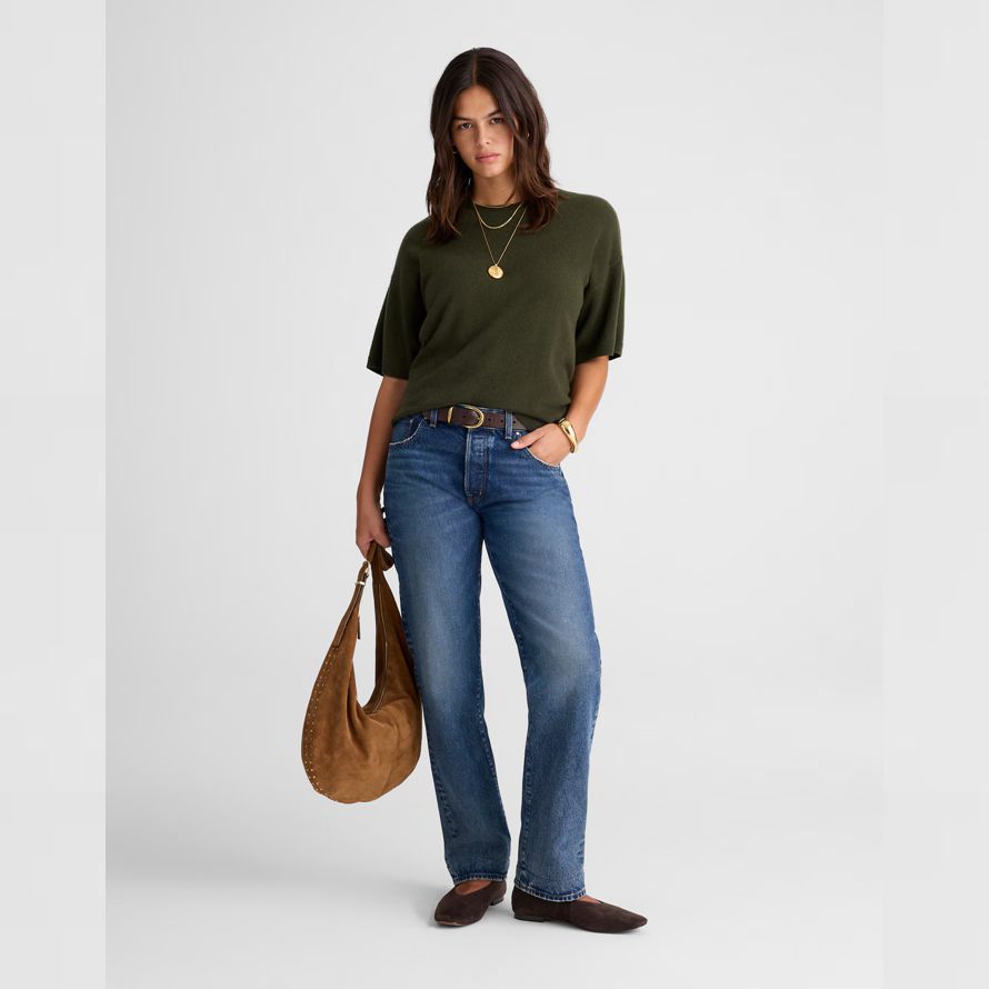 olive womens madewell short-sleeve 100 cashmere sweater