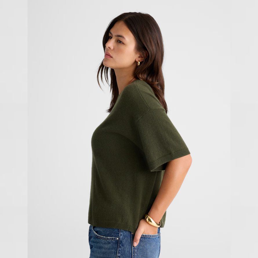 olive womens madewell short-sleeve 100 cashmere sweater