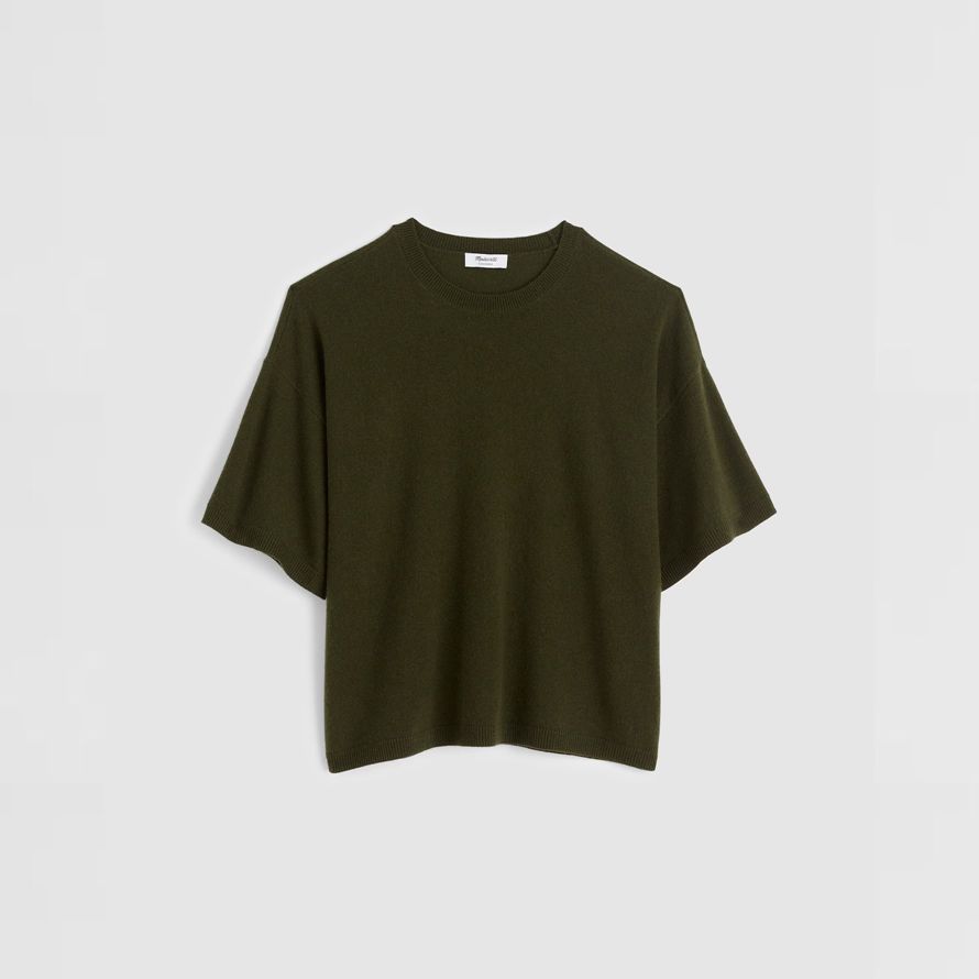 olive womens madewell short-sleeve 100 cashmere sweater