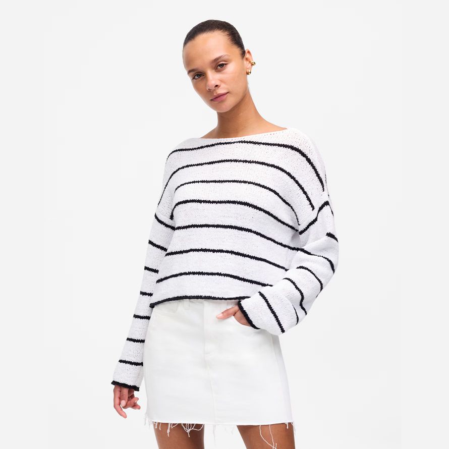 white black madewell boatneck pullover womens sweater