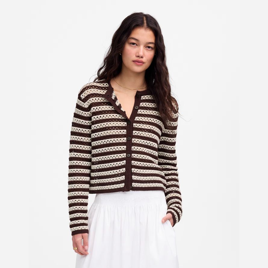 chocolate cream madewell open-stitch crewneck womens sweater