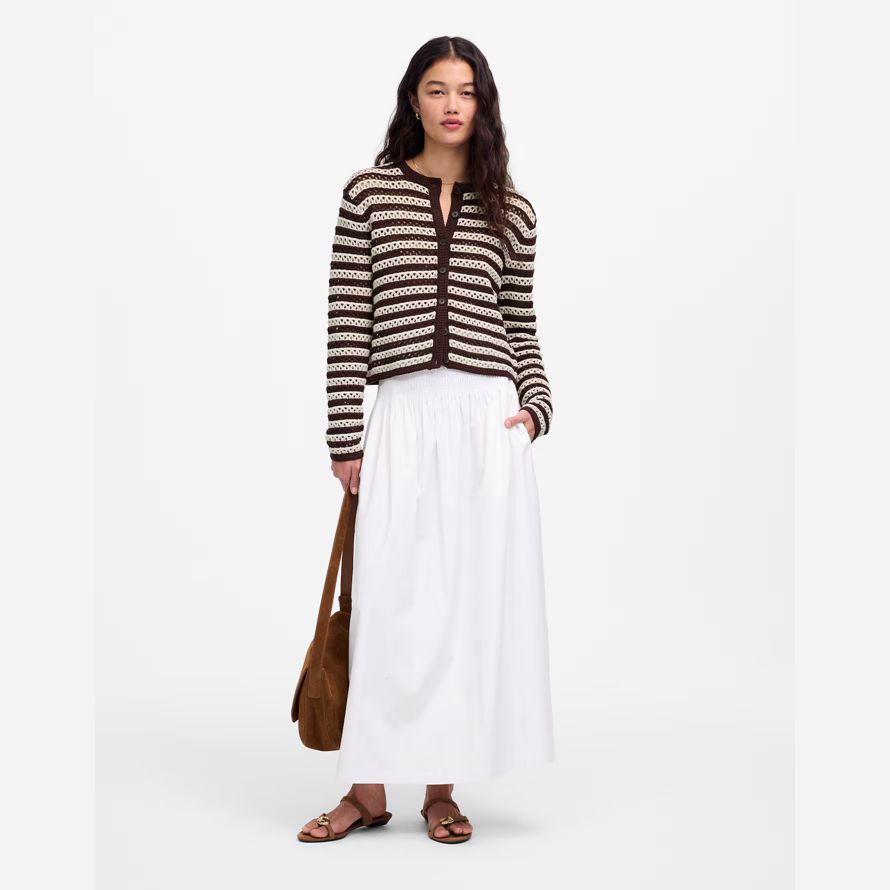 chocolate cream madewell open-stitch crewneck womens sweater
