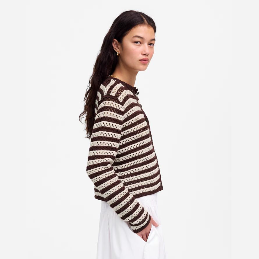 chocolate cream madewell open-stitch crewneck womens sweater