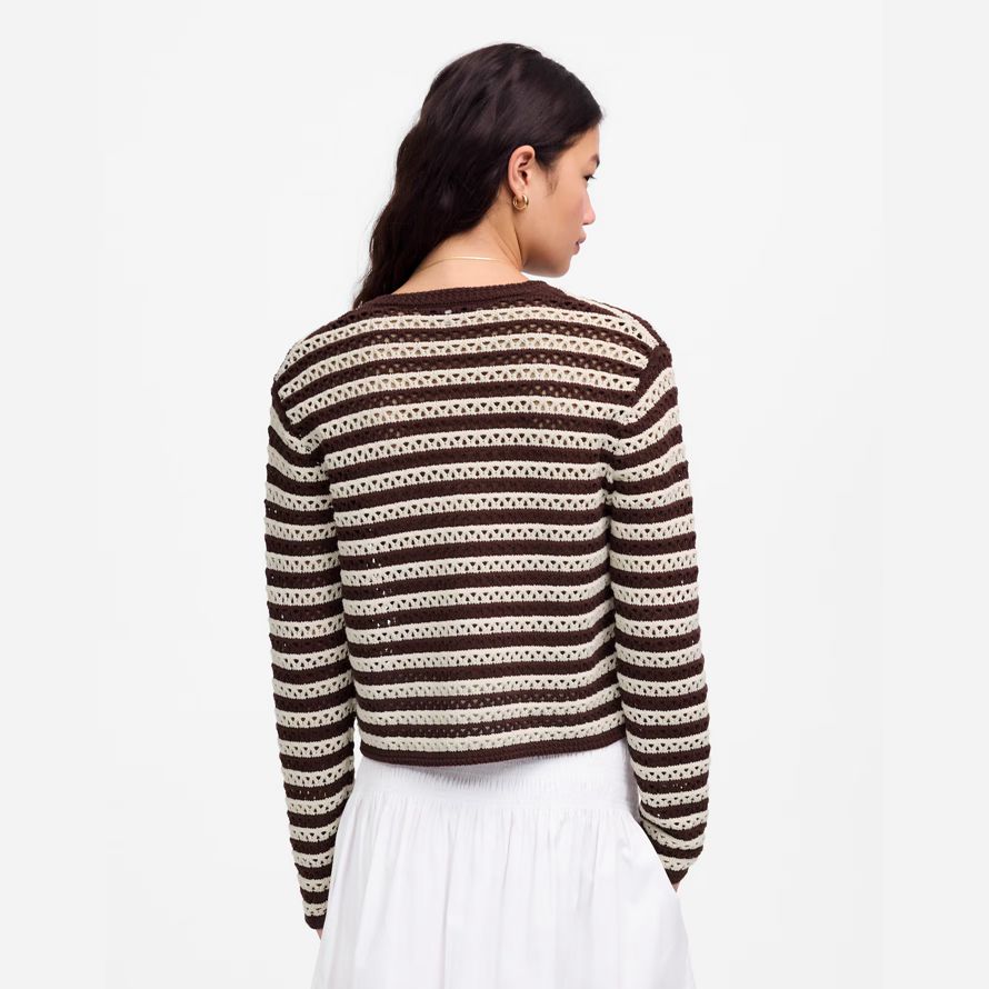 chocolate cream madewell open-stitch crewneck womens sweater