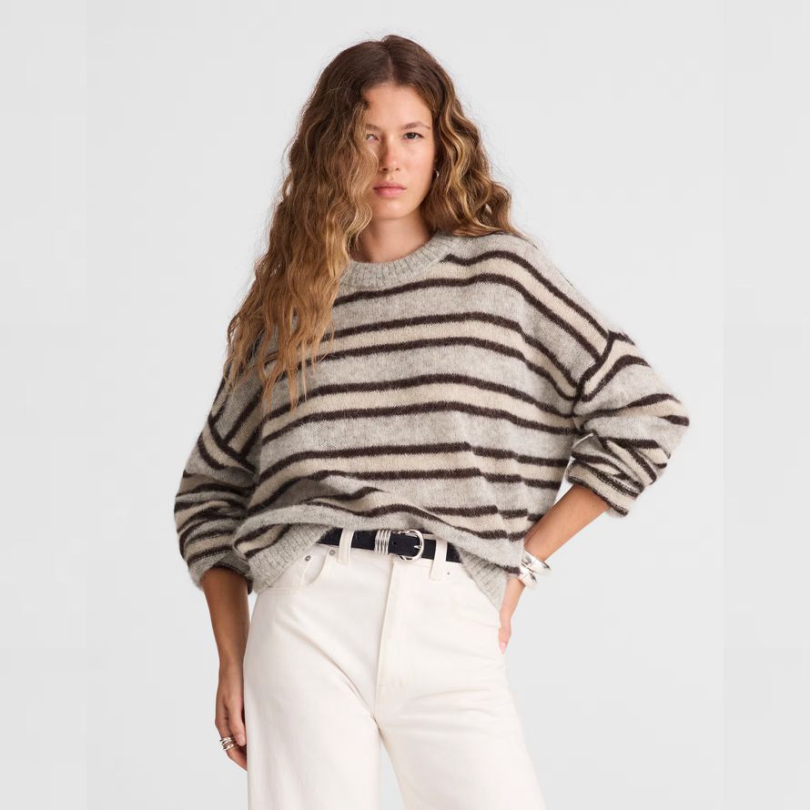 madewell striped pullover alpaca blend womens sweater grey beige black