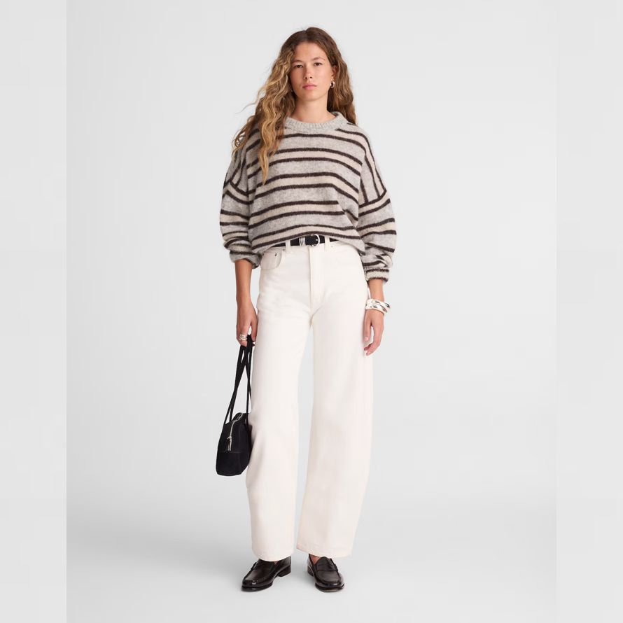 madewell striped pullover alpaca blend womens sweater grey beige black