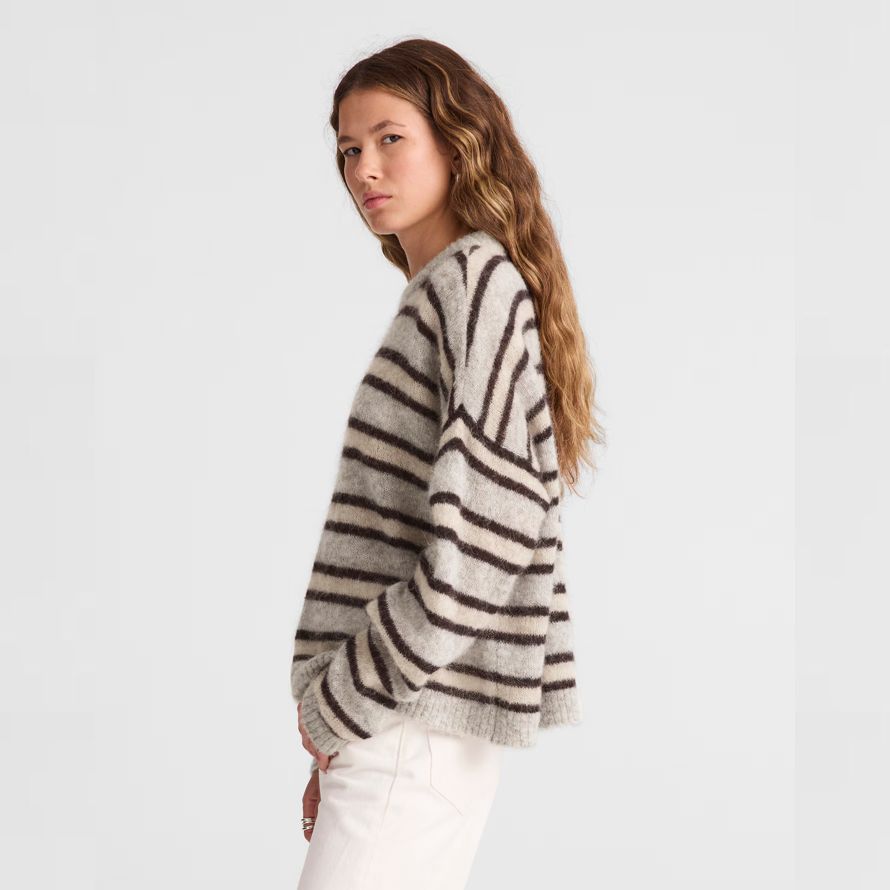madewell striped pullover alpaca blend womens sweater grey beige black