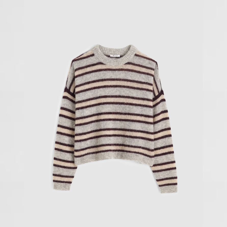 madewell striped pullover alpaca blend womens sweater grey beige black