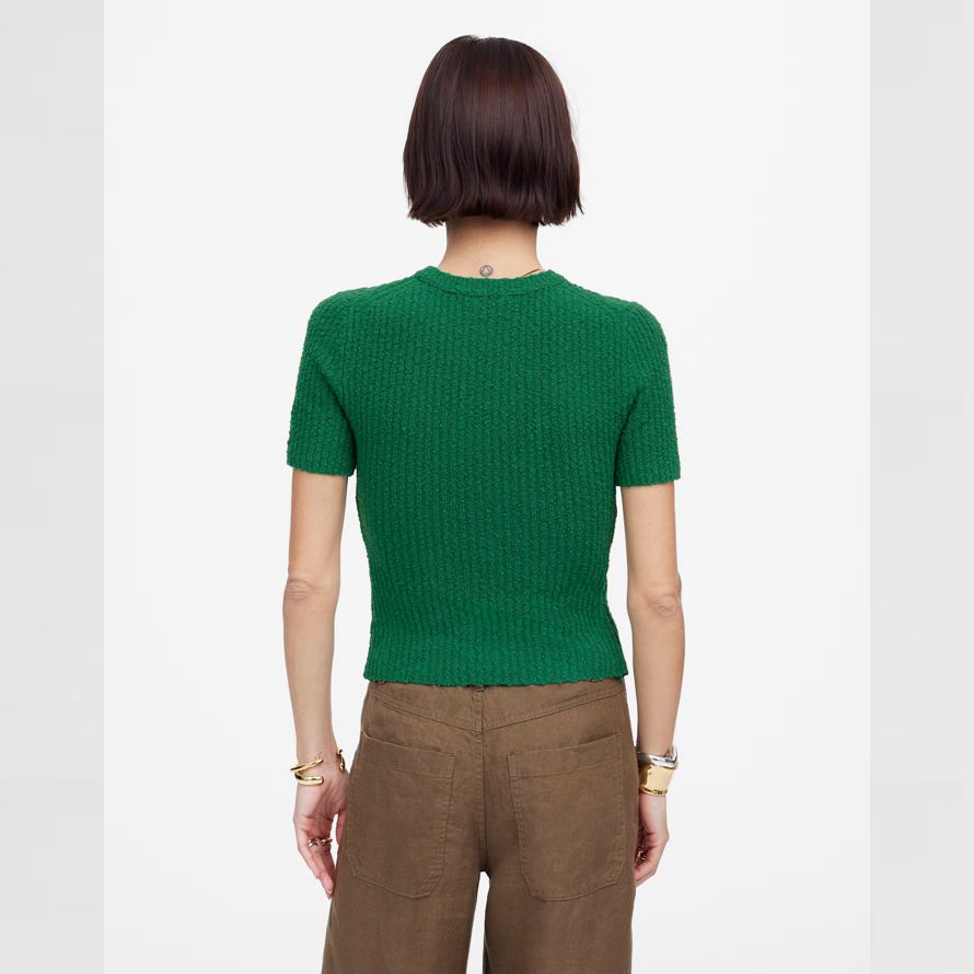 green madewell bouclé-knit crewneck short-sleeve womens sweater