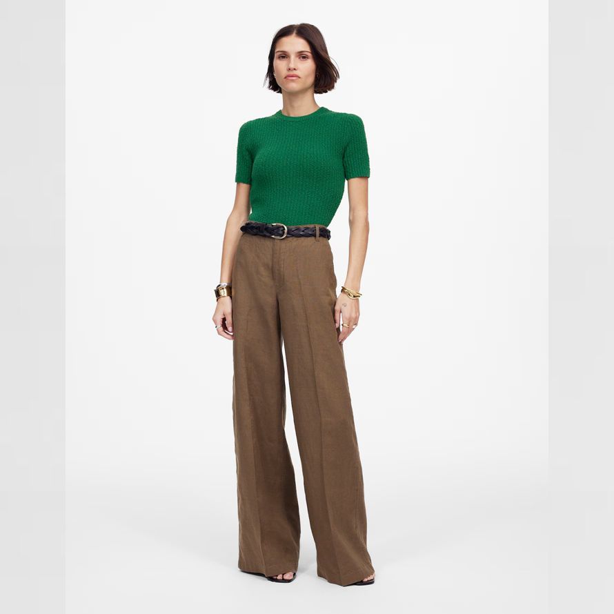 green madewell bouclé-knit crewneck short-sleeve womens sweater