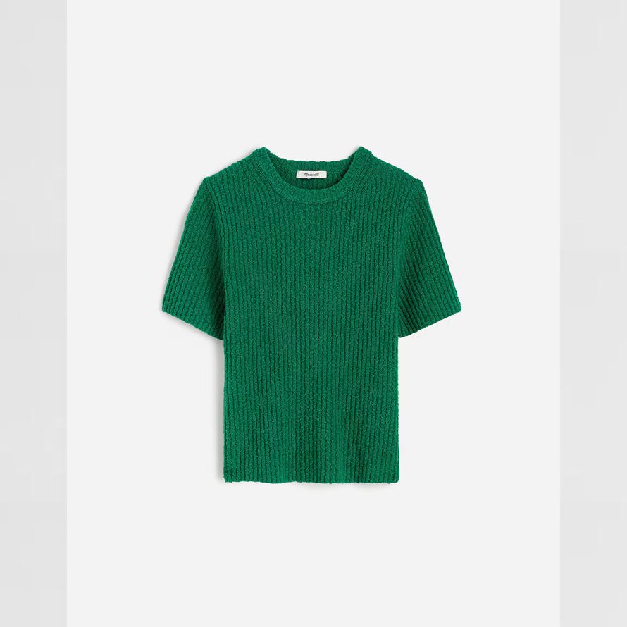 green madewell bouclé-knit crewneck short-sleeve womens sweater