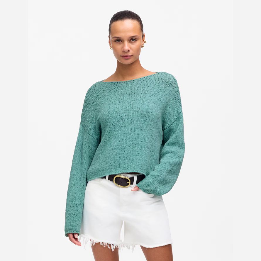 madewell boatneck pullover womens sweater turquoise