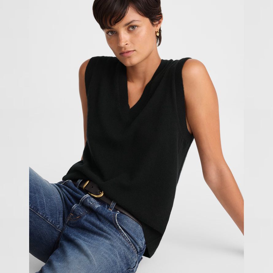 womens madewell cashmere v-neck sleeveless sweater black